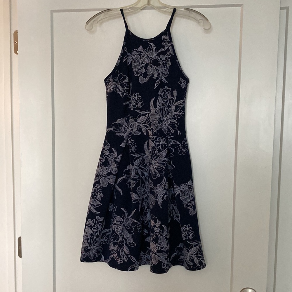 Floral navy blue a-line dress